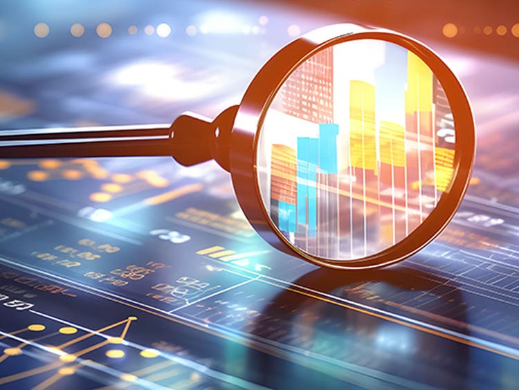 Abstract images of finance chart and magnifying glass